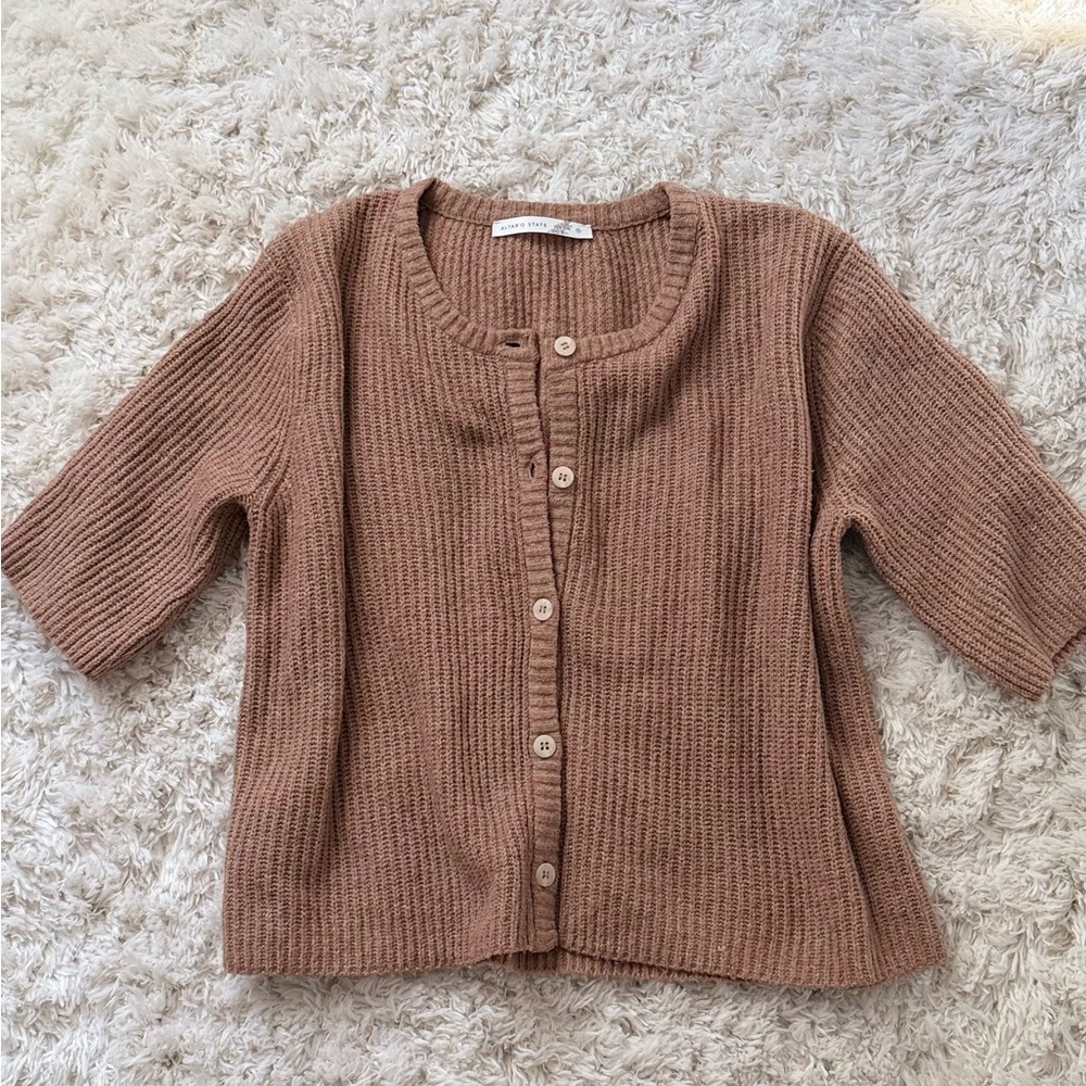 Greda Boxy Button Up Dark Tan Sweater